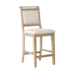 Benzara Nailhead Trim Fabric Upholstered Wooden Counter Stool, Beige and Brown