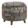 Benzara Round Fabric Upholstered Wooden Frame Storage Ottoman, Gray