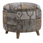 Benzara Round Fabric Upholstered Wooden Frame Storage Ottoman, Gray