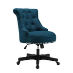Benzara Nailhead Trim Fabric Upholstered Office Chair with Adjustable Height, Blue