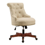 Benzara Nailhead Trim Fabric Upholstered Office Chair with Adjustable Height, Beige