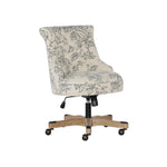 Benzara Floral Fabric Upholstered Office Chair with Adjustable Height, White and Gray
