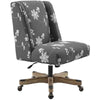 Benzara Floral Embroidered Fabric Upholstered Office Chair, Gray and White