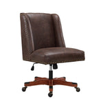 Benzara Nailhead Trim Leatherette Swivel Office Chair with Casters, Brown