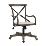 Benzara Fabric Padded Wooden Frame Swivel Office Chair with Casters,Beige and Brown