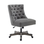 Benzara Button Tufted Fabric Upholstered Swivel Office Chair with Casters, Gray