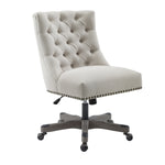 Benzara Button Tufted Fabric Upholstered Swivel Office Chair with Casters, White