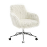 Benzara Faux Fur Upholstered Metal Frame Office Swivel Chair with Casters, White