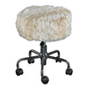 Benzara Round Faux Fur Upholstered Swivel Metal Frame Stool with Casters, Cream