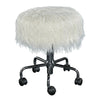 Benzara Faux Fur Upholstered Metal Frame Swivel Stool, White and Chrome