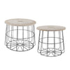 Benzara Medallion Engraved Wooden Top Basket Table, Set of 2, Beige and Gray