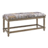 Benzara Fabric Upholstered Wooden Bench with Bohemian Print, Gray and Brown