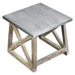 Benzara Zinc Top Wooden Side Table with Cross Beam Frame, Gray and Washed White