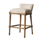 Benzara BM214009 Nail Head Trim Fabric Upholstered Bar Stool with Fluted Legs, Beige and Brown