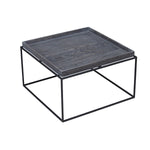 Benzara Tray Top Wooden Coffee Table with Tubular Legs, Gray and Black