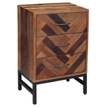 Benzara Plank Style 3 Drawers Wooden Nightstand with Tubular Legs, Brown and Black