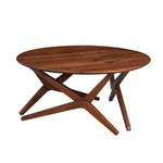 Benzara Round Wooden Adjustable Table with Boomerang Legs, Brown