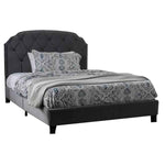 Benzara Fabric Full Size Bed with Camelback Headboard and Nail Head Trim, Gray