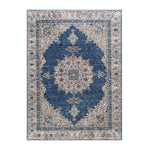 Benzara 7 X 5 Feet Polyester Rug with Intricate Medallion Pattern, Blue and Beige