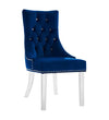 Benzara Fabric Upholstered Button Tufted Dining Chair with Acrylic Legs, Blue