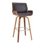 Benzara Bar Height Wooden Swivel Barstool with Leatherette Seat, Black and Brown