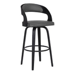 Benzara Counter Height Wooden Bar Stool with Cutout Padded Backrest, Black and Gray