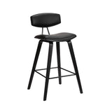 Benzara Counter Height Wooden Bar Stool with Curved Leatherette Seat, Black