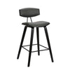 Benzara Counter Height Wooden Bar Stool with Curved Leatherette Seat,Black and Gray