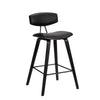 Benzara Bar Height Wooden Bar Stool with Curved Leatherette Seat, Black