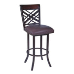 Benzara 26 Inch Metal Bar Stool with Leatherette Seat and Swivel Mechanism, Brown