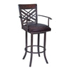 Benzara 26 Inch Metal Swivel Bar Stool with Armrests and Leatherette Seat, Brown