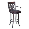 Benzara 30 Inch Metal Swivel Bar Stool with Armrests and Leatherette Seat, Brown