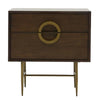 Benzara Wooden Nightstand with 2 Drawers and Brass Semi Circle Handles, Brown