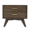 Benzara 2 Drawers Nightstand with Antique Brass Handles, Oak Brown
