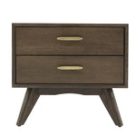 Benzara 2 Drawers Nightstand with Antique Brass Handles, Oak Brown