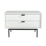 Benzara 2 Drawers Wooden Nightstand with Metal Bar Pulls, White and Black