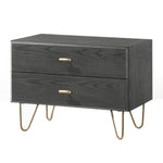 Benzara 2 Drawer Wooden Nightstand with Hairpin Metal Legs, Gray and Gold