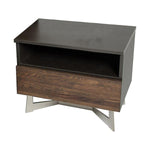 Benzara 1 Drawer Contemporary Nightstand with Open Shelf and Metal Base, Brown