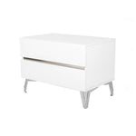 Benzara 2 Drawer Modern Nightstand with Stainless Steel Accents and Legs, White