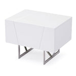 Benzara 1 Drawer Contemporary Nightstand with Stainless Steel Legs, White and Silver