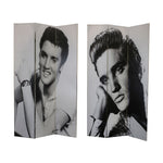 Benzara BM215093 Wooden 3 Panel Room Divider with Elvis Presley Print, Black and White