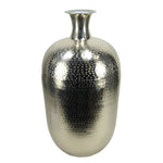 Benzara BM215110 Bellied Shape Iron Vase with Narrow Neck and Rimmed Opening, Silver