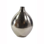 Benzara BM215115 13 Inch Pot Bellied Shaped Iron Vase with Narrow Opening, Silver