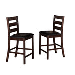 Benzara Leatherette Wooden Counter Chair with Ladder Back, Set of 2, Cherry Brown