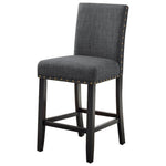 Benzara Nailhead Trim Fabric Upholstered Counter Chair, Set of 2, Dark Gray