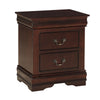 Benzara BM215223 2 Drawer Wooden Frame Nightstand with Antique Metal Pulls, Cherry Brown