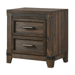 Benzara BM215237 Wooden Frame Nightstand with 2 Drawers and Metal Corner Accents, Dark Brown