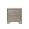 Benzara BM215243 2 Drawer Nightstand with Textured Fronts and Crystal Knobs,Champagne Sliver