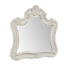 Benzara Dresser Top Mirror with Arched Top and Curved Details, White and Silver