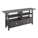 Benzara Transitional Wooden TV Stand with 4 Open Shelves and 2 Drawers, Gray